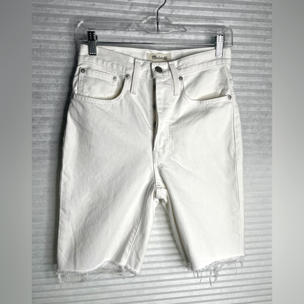Madewell High-Rise Long Denim Shorts -Tile White - Women's Size 24 - Picture 3 of 16